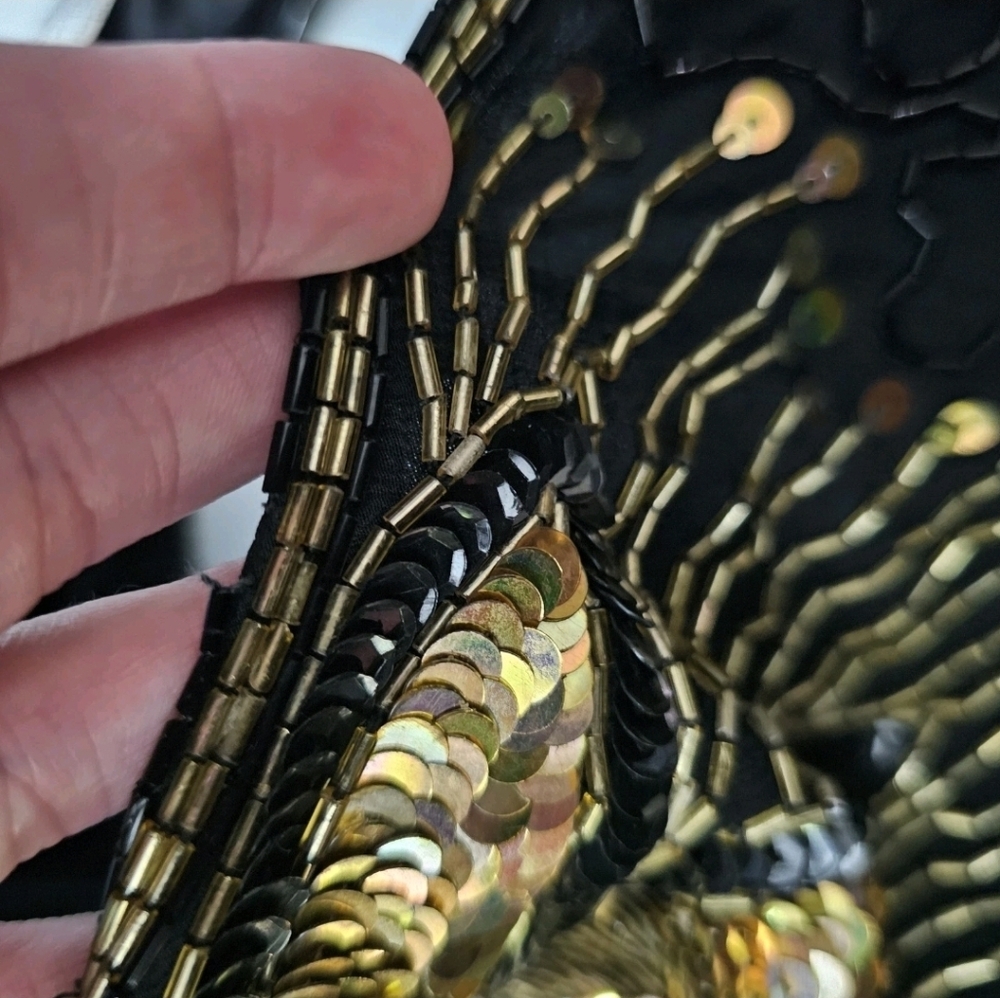 Vintage Black Dress with Gold Sequin Shoulder Detail - Picture 11 of 12